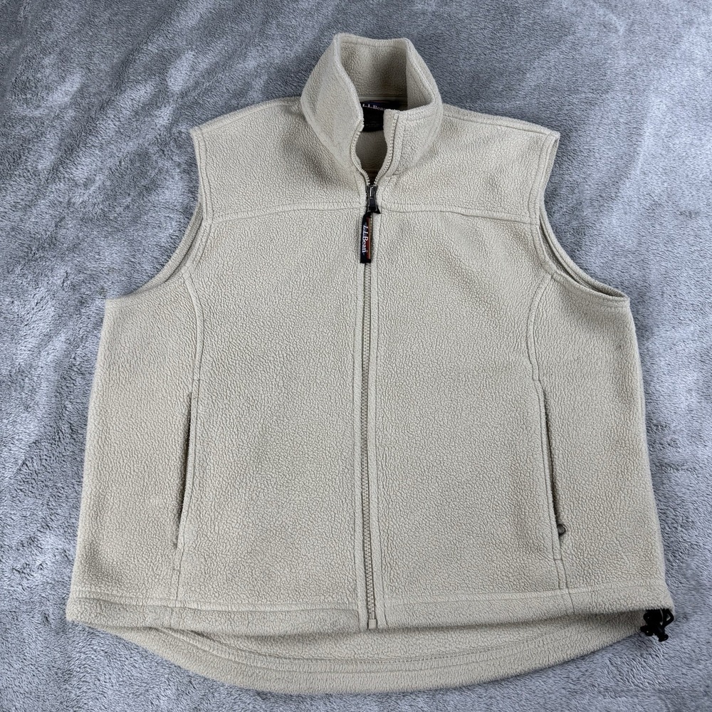 Vintage L.L. Bean Women's Fleece Vest Beige Wind Block Medium Full Zip Pockets